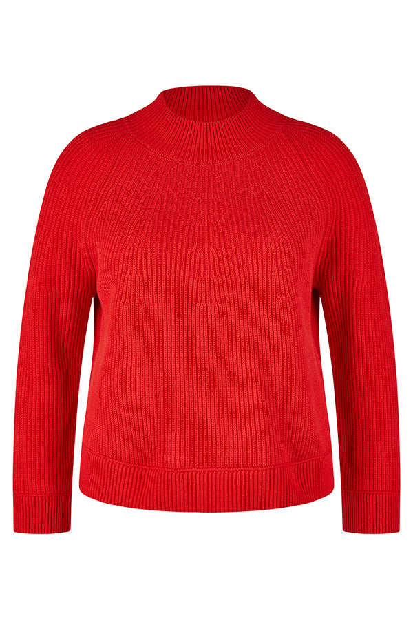 RED RIBBED HIGHNECK JUMPER