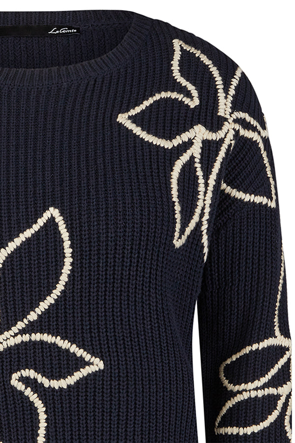 NAVY EMBROIDERED FLOWER CREWNECK JUMPER