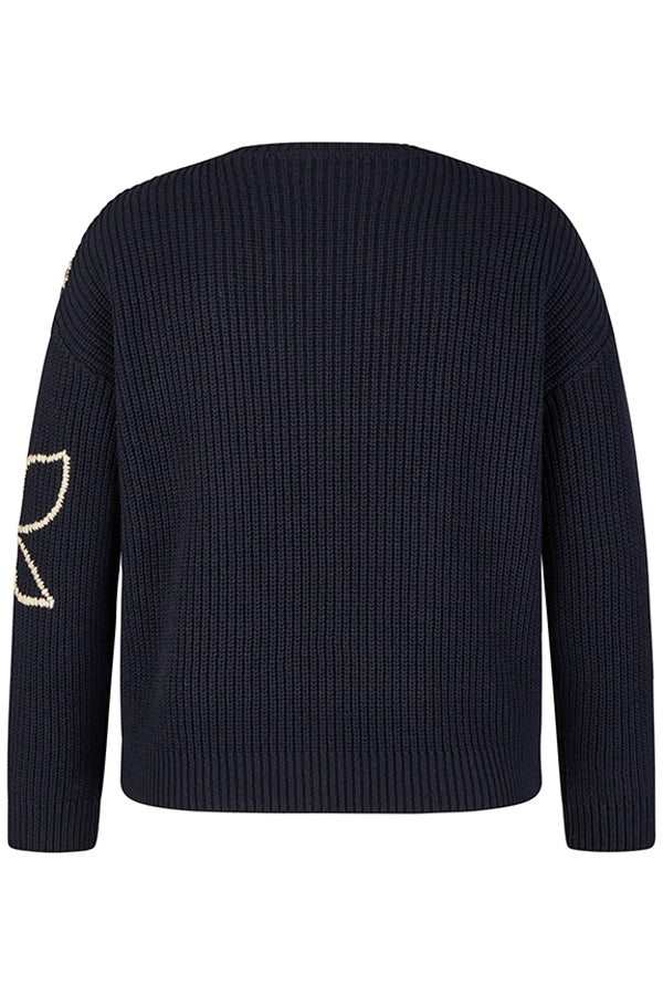 NAVY EMBROIDERED FLOWER CREWNECK JUMPER