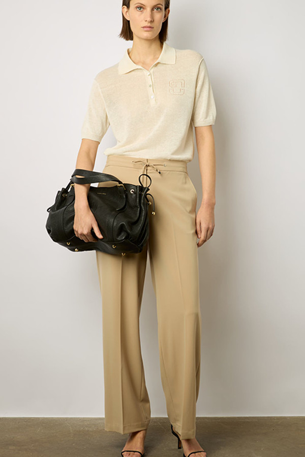 CLOELIA BEIGE MICROFIBER STRAIGHT CUT TROUSERS