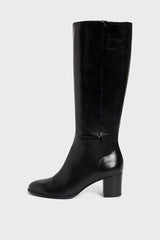 LIZZIE BLACK LEATHER HEELED BOOTS