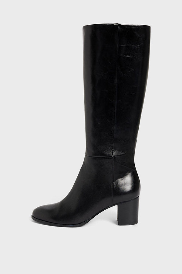 LIZZIE BLACK LEATHER HEELED BOOTS