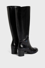 LIZZIE BLACK LEATHER HEELED BOOTS