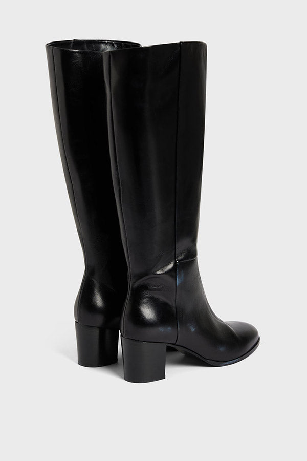 LIZZIE BLACK LEATHER HEELED BOOTS