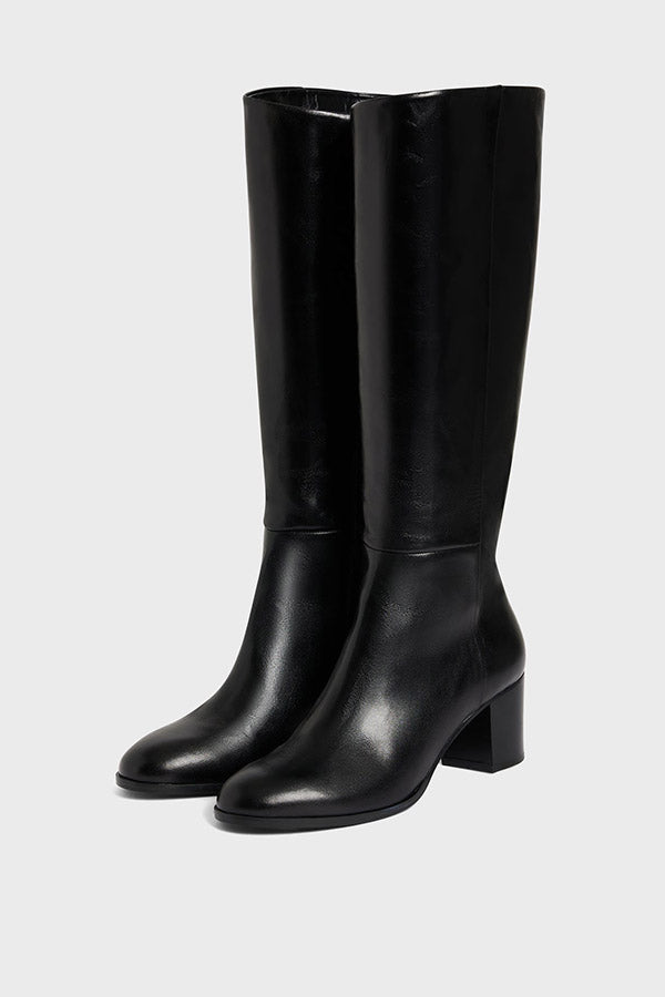 LIZZIE BLACK LEATHER HEELED BOOTS