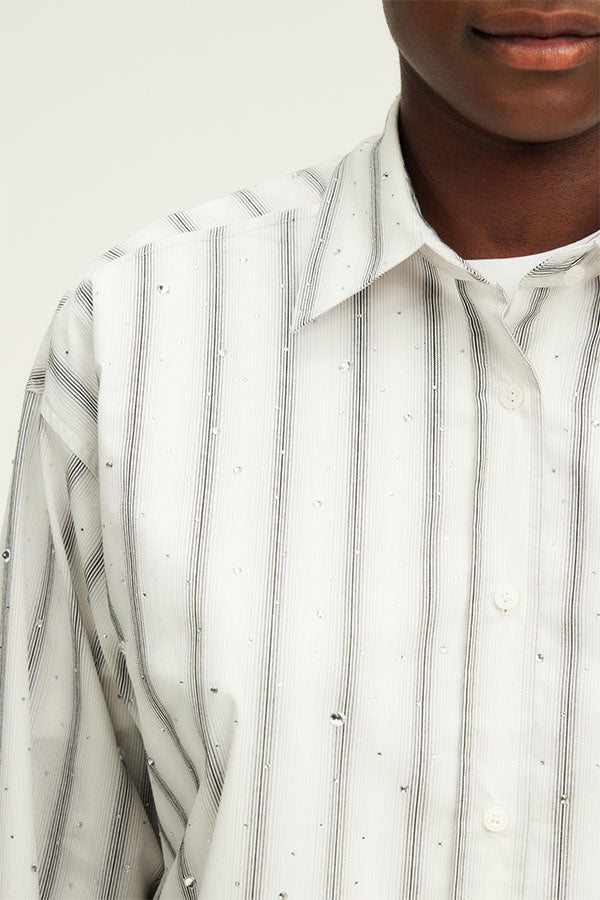 BENOITE STRIPED RHINESTONE SHIRT