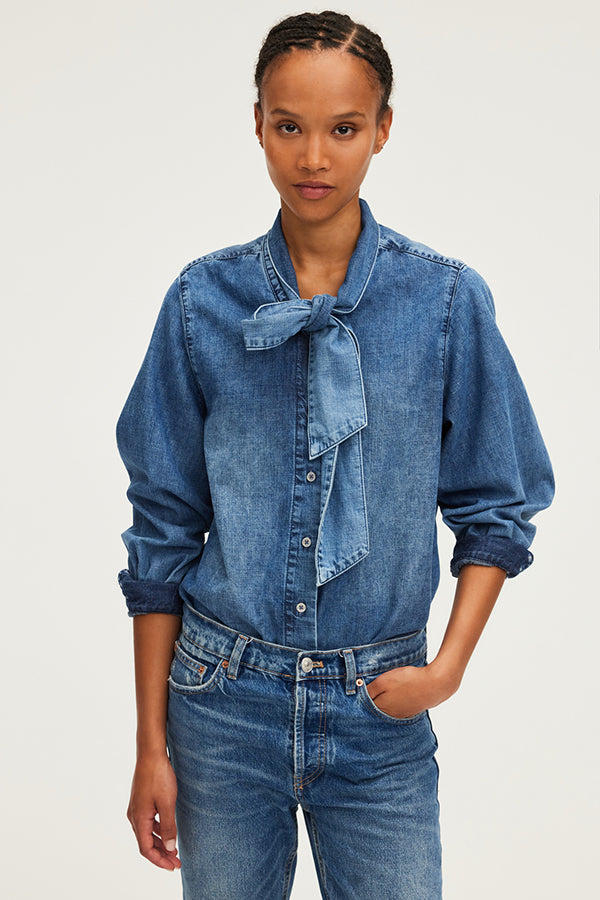 BRYONY LAVALIERE COLLAR DENIM SHIRT