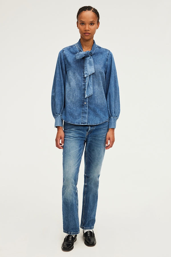 BRYONY LAVALIERE COLLAR DENIM SHIRT