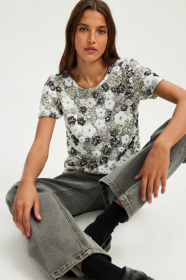 BENITA SEQUINED FLORAL TOP