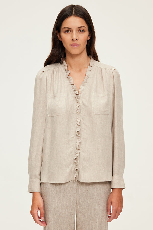 BERWYN BEIGE RUFFLED LUREX SHIRT