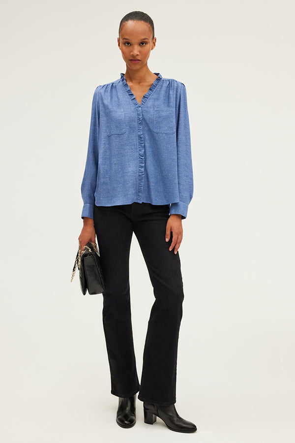 BERWYN BLUE RUFFLED LUREX SHIRT