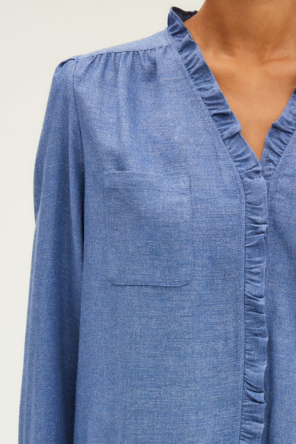 BERWYN BLUE RUFFLED LUREX SHIRT