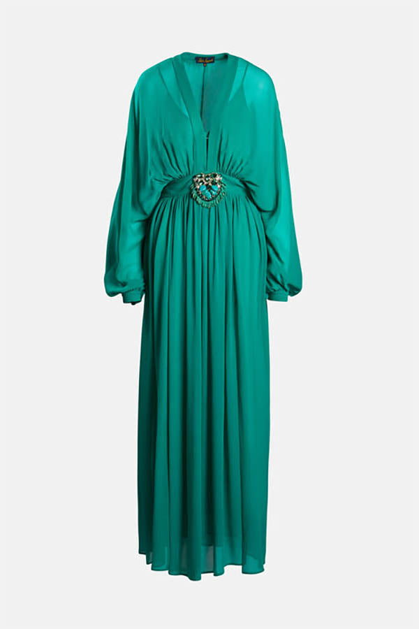 PAIOLO EMERALD BEZEL BUCKEL MAXI DRESS