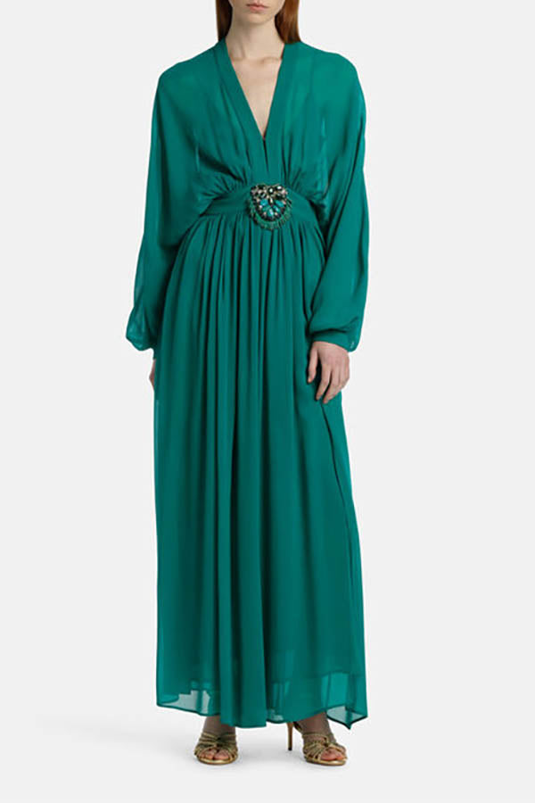 PAIOLO EMERALD BEZEL BUCKEL MAXI DRESS