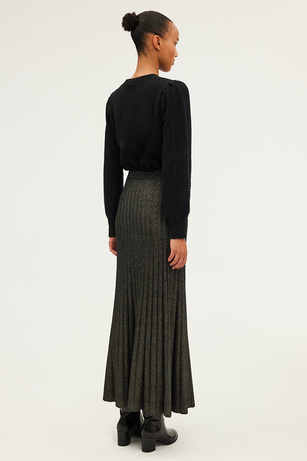 CLAIRETTE RIBBED LUREX MIDI SKIRT