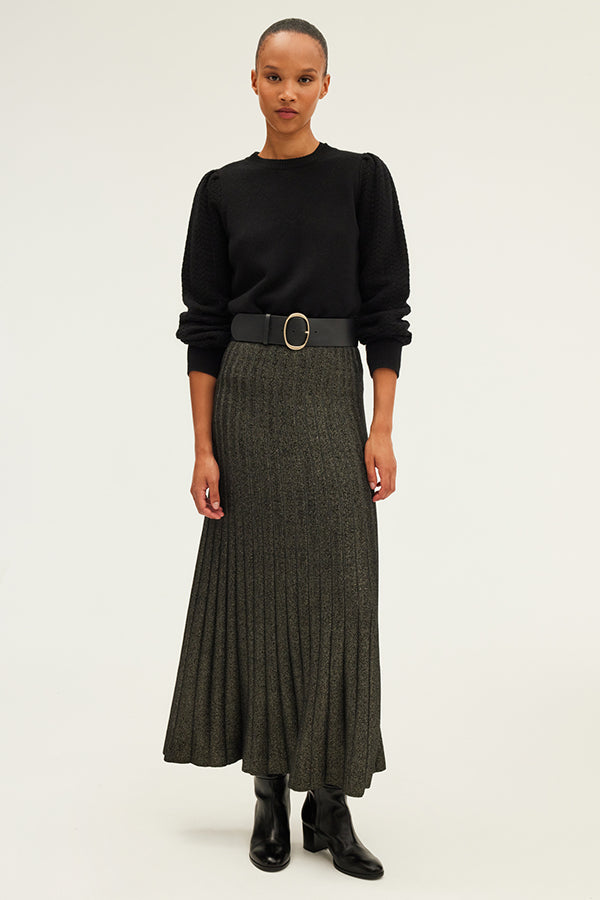 CLAIRETTE RIBBED LUREX MIDI SKIRT