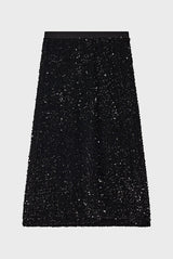 CLELIE BLACK SEQUIN MIDI SKIRT