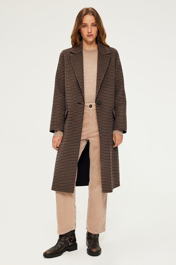 LUNIE WOOL CHECK OVERCOAT