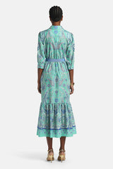 PAMPA GREEN PAISLEY MIDI SHIRT DRESS