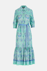 PAMPA GREEN PAISLEY MIDI SHIRT DRESS