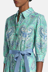 PAMPA GREEN PAISLEY MIDI SHIRT DRESS