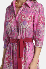 PAMPA FUSCHIA PAISLEY MIDI SHIRT DRESS