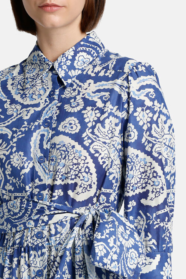 PANDORO BLUE PAISLEY PRINT SHIRT DRESS