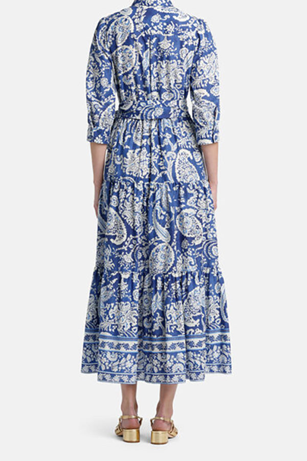 PANDORO BLUE PAISLEY PRINT SHIRT DRESS