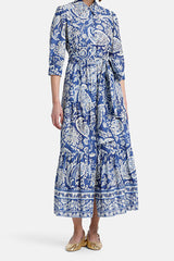 PANDORO BLUE PAISLEY PRINT SHIRT DRESS