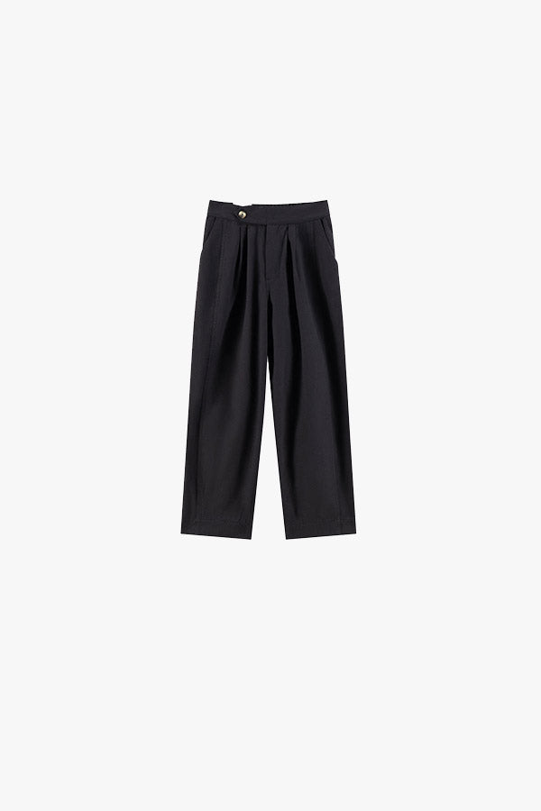 PENELOPE BLACK COTTON RELAXED STRAIGHT TROUSERS
