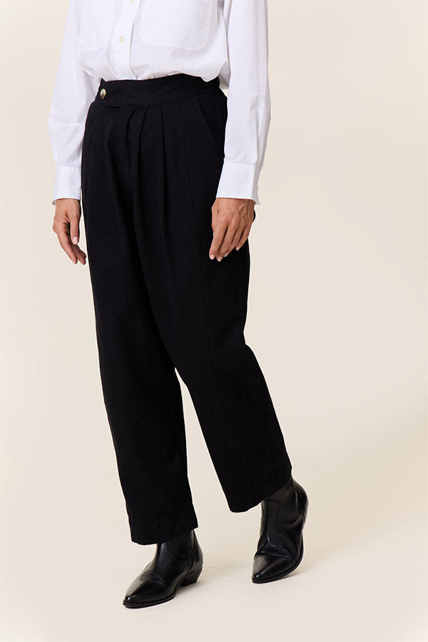 PENELOPE BLACK COTTON RELAXED STRAIGHT TROUSERS