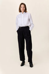 PENELOPE BLACK COTTON RELAXED STRAIGHT TROUSERS