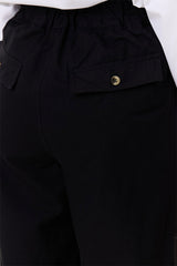 PENELOPE BLACK COTTON RELAXED STRAIGHT TROUSERS
