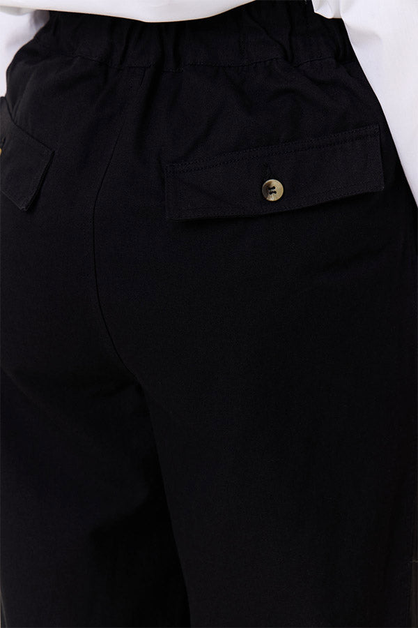 PENELOPE BLACK COTTON RELAXED STRAIGHT TROUSERS
