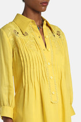 PARISI YELLOW EMBROIDERED TUNIC DRESS
