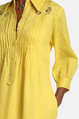 PARISI YELLOW EMBROIDERED TUNIC DRESS