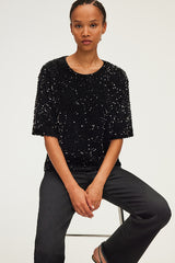 ALESSIA BLACK SILVER SEQUIN TOP