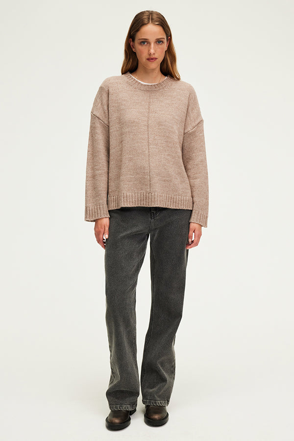 JOSSIA BEIGE WOOL BLEND ROUND NECK SWEATER