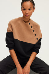 JOVIANE STAND UP COLLAR TWO TONE SWEATER