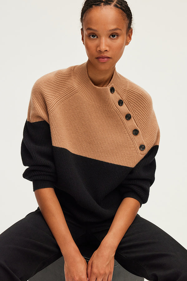 JOVIANE STAND UP COLLAR TWO TONE SWEATER