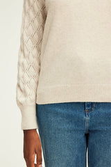 JIOTI BEIGE OPENWORK SLEEVES WOOL PULLOVER