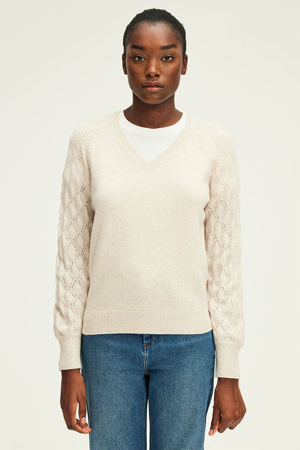 JIOTI BEIGE OPENWORK SLEEVES WOOL PULLOVER