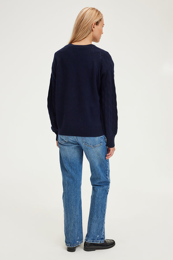 JIOTI BLUE OPENWORK SLEEVES WOOL PULLOVER