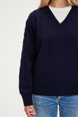 JIOTI BLUE OPENWORK SLEEVES WOOL PULLOVER