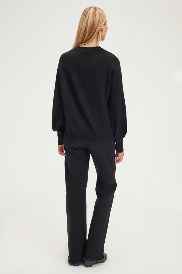 JULISSA BLACK CASHMERE ROUND NECK SWEATER