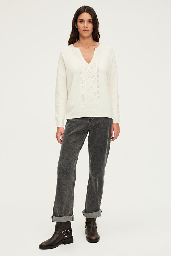 JULICIA ECRU OPENWORK WOOL SWEATER