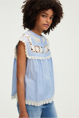 UTHIA BLUE BRAIDED LACE SHIRT