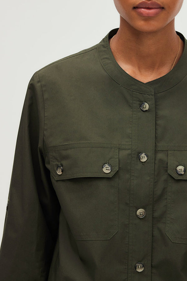 URSY KHAKI ROUND COLLAR COTTON SHIRT