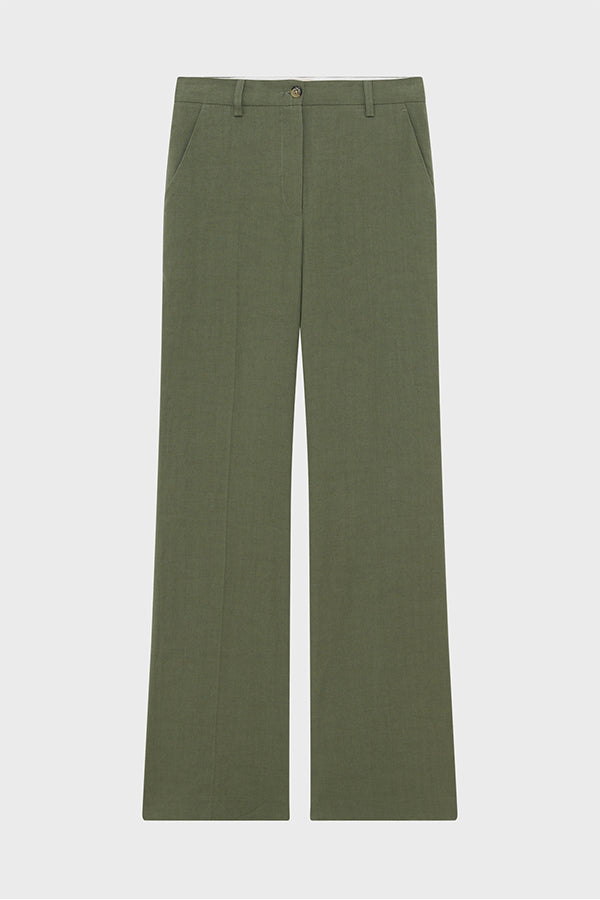 LINSAY KHAKI LINEN COTTON BLEND SUIT TROUSERS