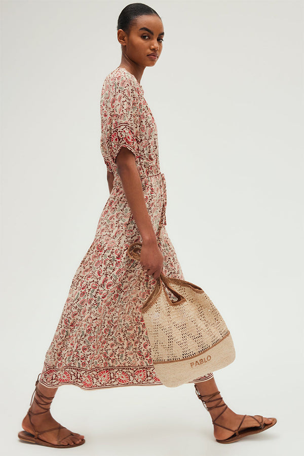 POMME FOLIAGE PRINT WAISTED MAXI DRESS